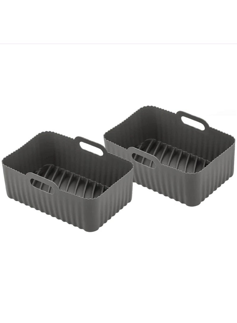 إيونتو طقم بطانات سيليكون لقلاية الهواء قابلة لإعادة الاستخدام  صينية خبز مستطيلة غير لاصقة مع مقابض لقلاية الهواء (عدد 2، رمادي داكن) - Image 1